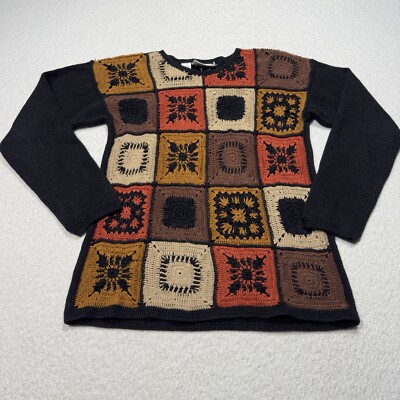 Rafaella Women s Top Crochet Patchwork Knit Long Sleeve BOHO Fall Sweater Small