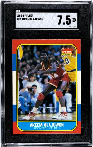 SGC 7.5 - 1986-87 Fleer # 82 Akeem (Hakeem) Olajuwon RC Houston Rockets HOF