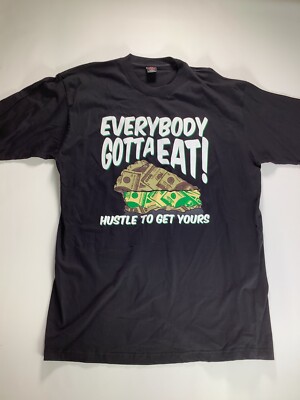 Mens Iced Out Black Everybody Gotta Eat T Shirt XL Extra Large