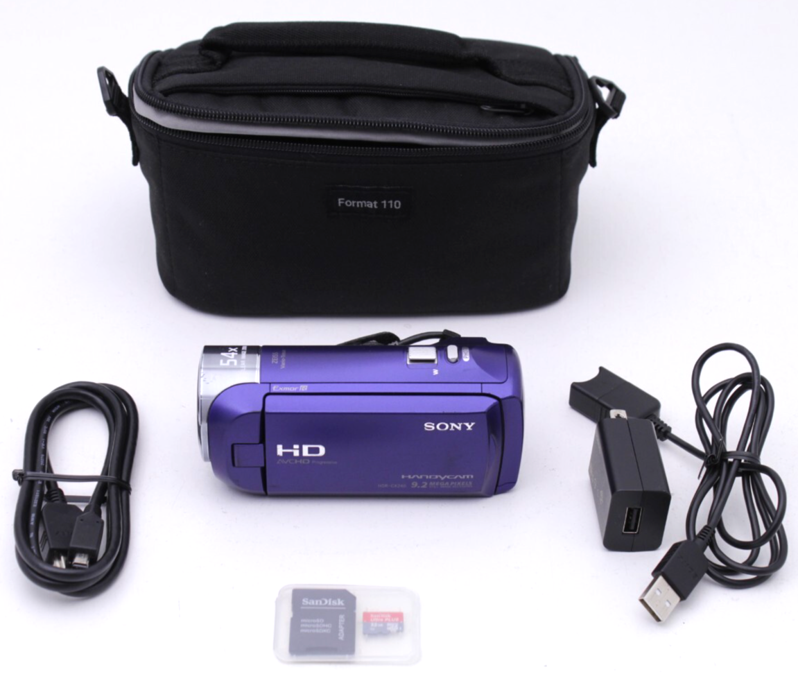 Blue Sony HDR-CX240 HD MP Handycam Camcorder w/ HDMI Cord 32GB SD Card