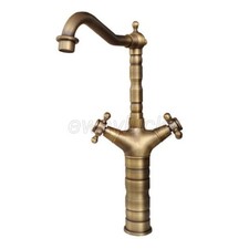 Antique Brass Bathroom Basin Faucet Vessel Sink Mixer Tap Dual Cross Handle Tap