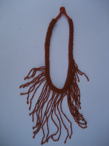 Collier Ethnique à Grosses Perles De Bois Et Franges Raphia - Style Mali/Peul