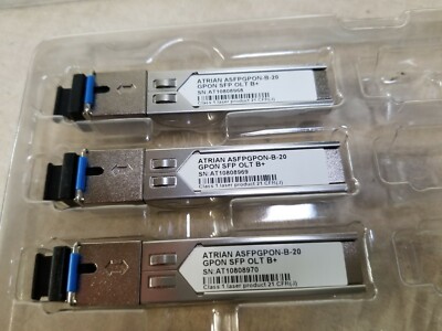 Lot of 3 ATRIAN ASFPGPON-B-20 GPON SFP OLT B+  Switch modules New 