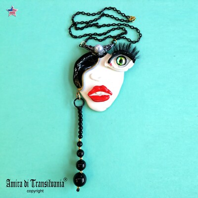 Doll Head Jewelry Necklace Pendant Brutalist Modernist Minimalist Woman Face Eye