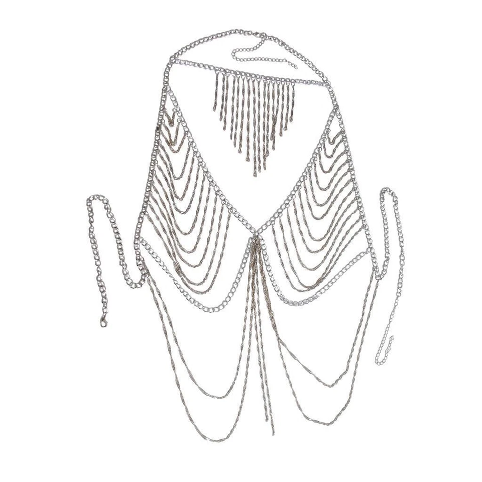 Collana a tracolla Bikini Crossover multistrato a catena con cintura e nappa - Immagine 4 di 4