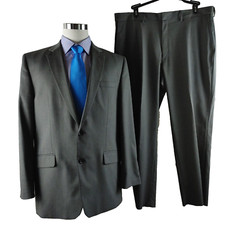 JM Haggar Classic Fit 44L 2 Button Gray Textured 2pc Suit 40x30 FF