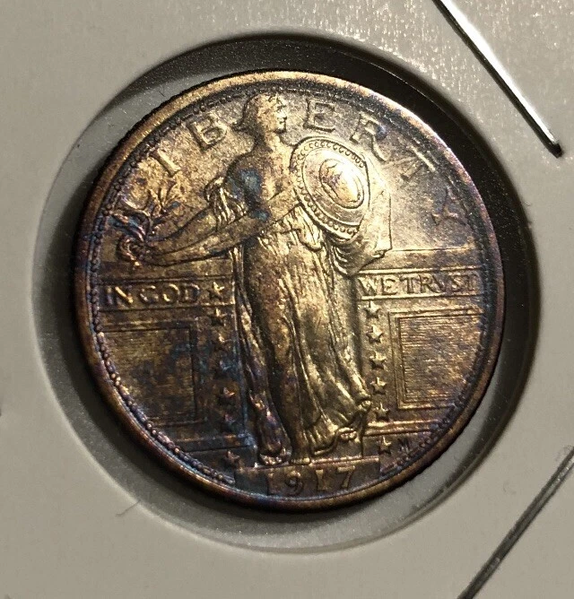 1917 P Standing Liberty 25 Cent Quarter Coin XF No Stars ￼Nicely Toned￼ - Image 3 of 4