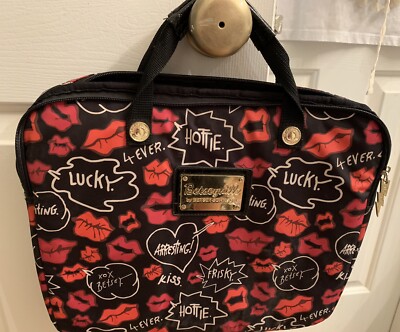 Betsey Johnson Betseyville Laptop Bag Kissing Lips Black
