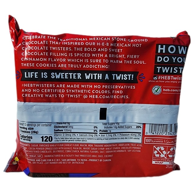 HEB Mexican Hot Chocolate Twisters 12 Oz Fiery Cinnamon Sandwich