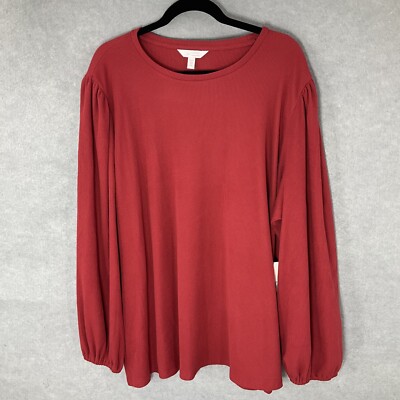 Lauren Conrad Top Womens Sz 4X Burgundy Waffle Knit Balloon Sleeve Casual NEW