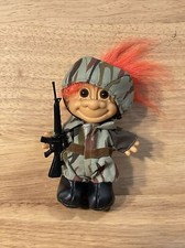 Vintage Russ - Army Troll Doll Military w/Helmet Rifle Orange Hair
