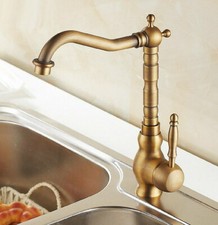 Antique Brass Bathroom Kitchen Bar Vessel Sink Swivel Faucet Mixer Tap san001