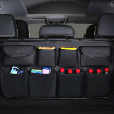 Leather Collapsible Car Storage Organizer Leather Collapsible Car Trunk Organizer With Lid - 11.4" X 20.5" X 12.2", Black, For SUV & Sedan Car Cargo Organizer 11.4x20.5x12.2 Inches