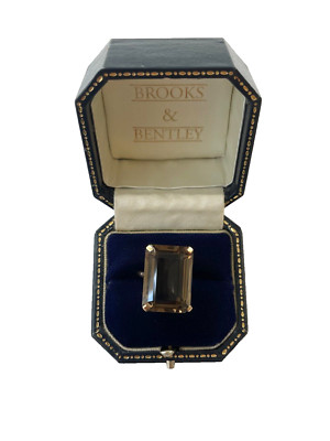 1989 Smoky Quartz Ring 9ct Gold Emerald cut Smoky Quartz Vintage Ring Size N 1/2