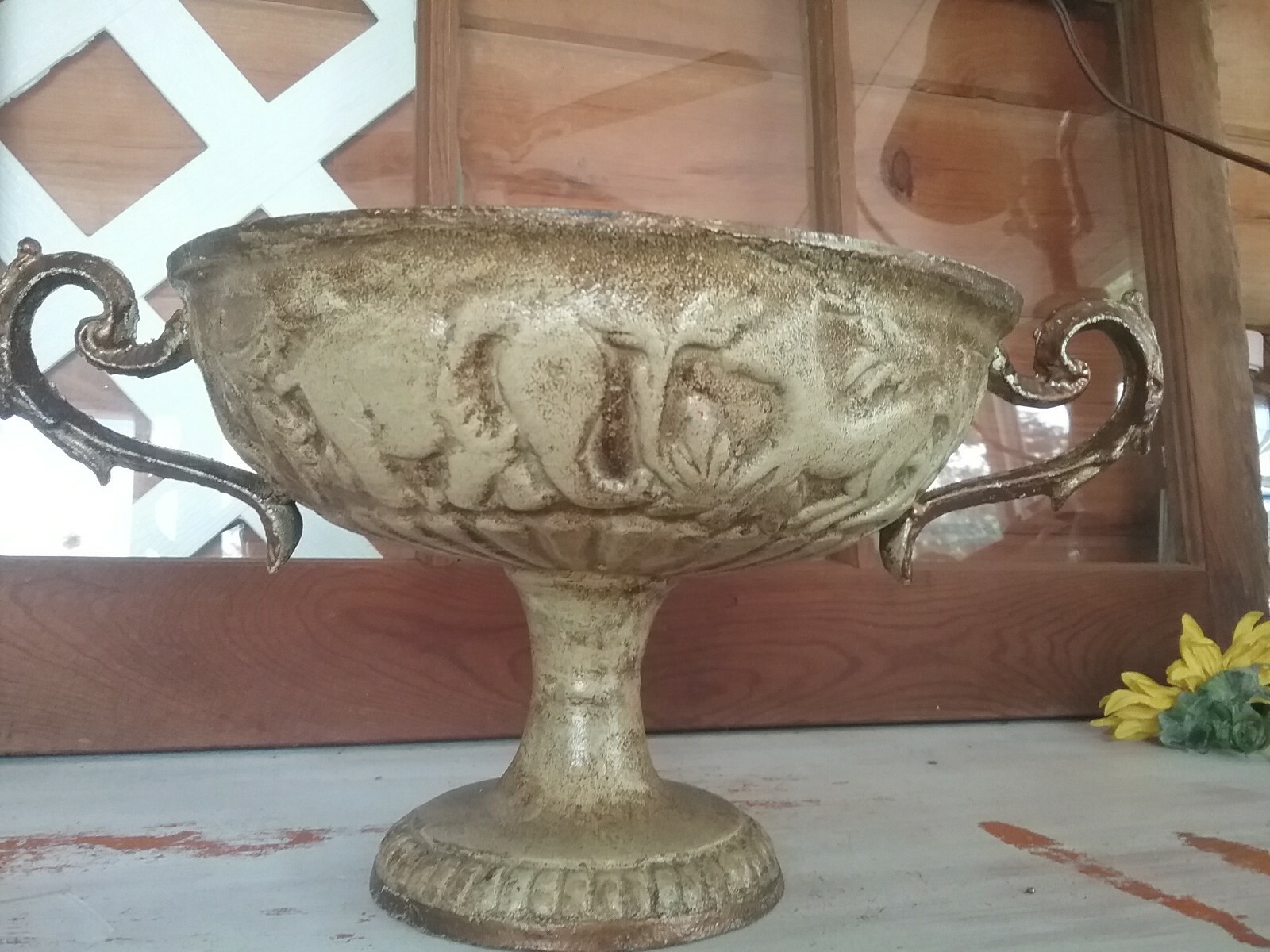 Cast Iron Compote Centerpiece Fruit bowl distressed ELEPHANTS & HORSES