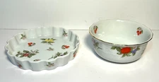 2 piece china set Baking Dish plate Mixing Bowl Fruit & Blossom Andrea Sadek