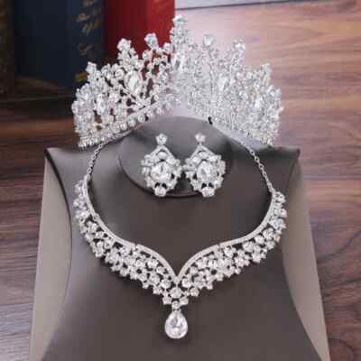 3pc diamond rhinestone wedding bridal tiara crown Silver Cubic Zirconia 3-Piece With Tiara Wedding Jewelry Set  main image 3
