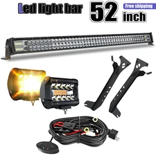 Windshield Roof 52"LED Light Bar + 2x 4" Pods Kit For 2018-2019 JEEP Wrangler JL