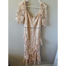 Lulus Dress Womens Medium Pink Lace OffShoulder Ruffled Floral Feminine Romantic