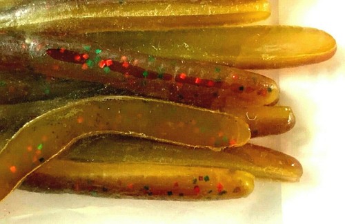 2 PAQUETES Jed Welsh 4.5" Lombriz de tierra recta marrón vena verde rojo brillo cola ámbar - Imagen 8 de 11