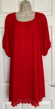 NEW NEXT Ladies Red Plissé Short Puff Sleeve Shift Dress Size 10