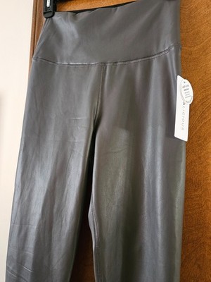 YogaLicious woman's size S ankle tights soft faux leather gray