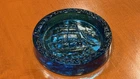BLENKO BLUE CLIPPER BOAT MCM Thick Heavy 5.25 LB Art Glass 7.5" ROUND Ashtray EU