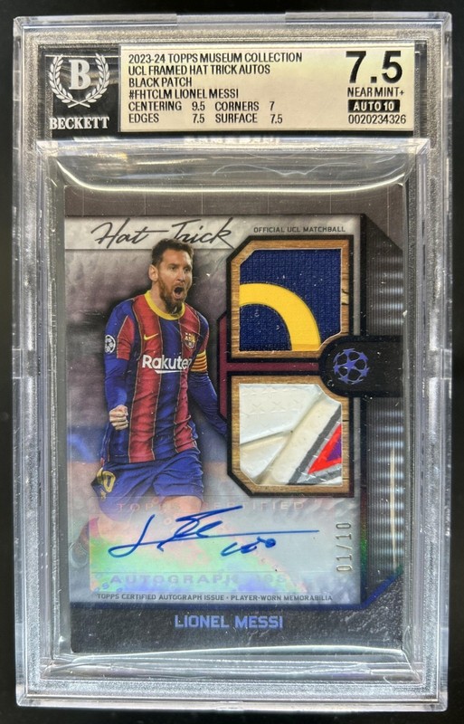 2023-24 Topps Museum Lionel Messi Framed Hat Trick Patch Auto #/10 BGS 7.5 10