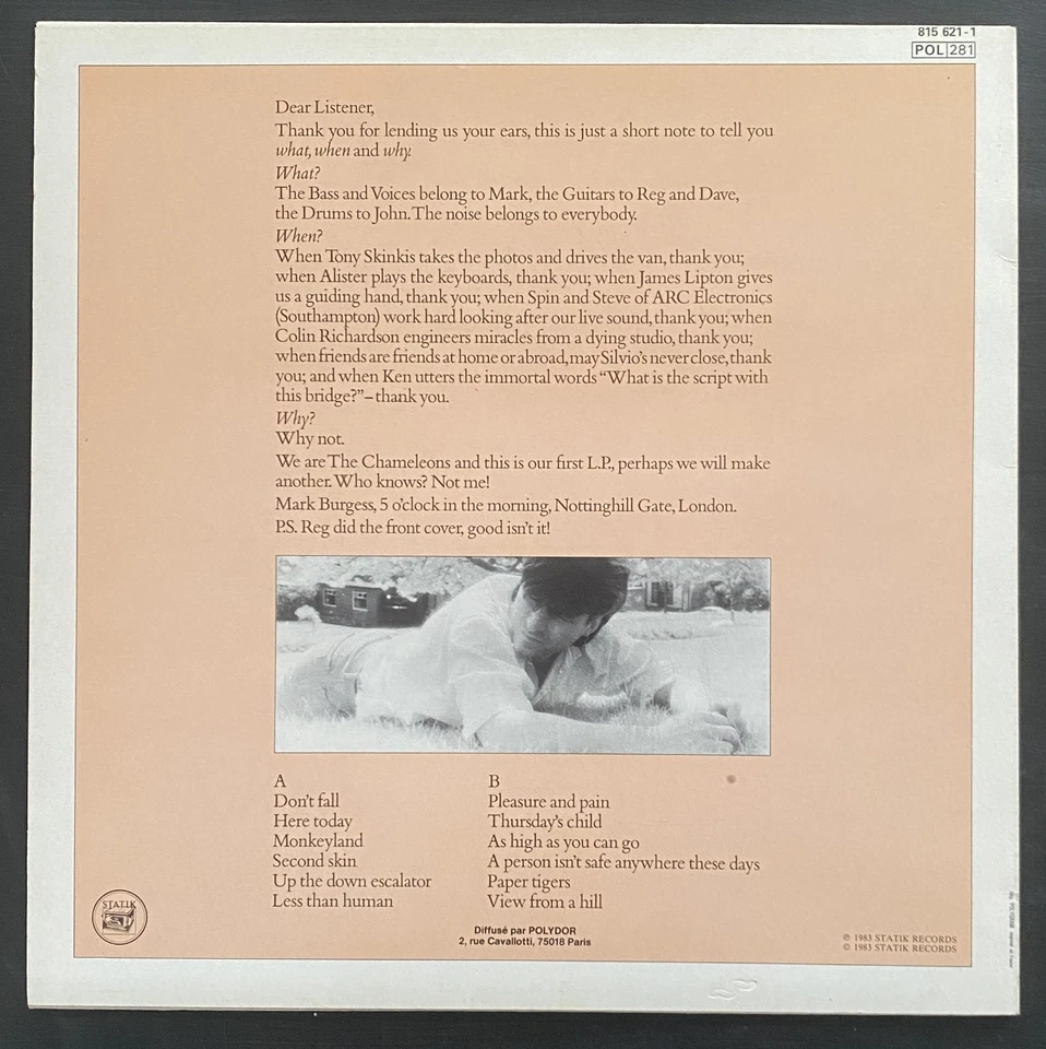 THE CHAMELEONS SCRIPT OF THE BRIDGE LP 1983  QUASI NEUF - Photo 2/2