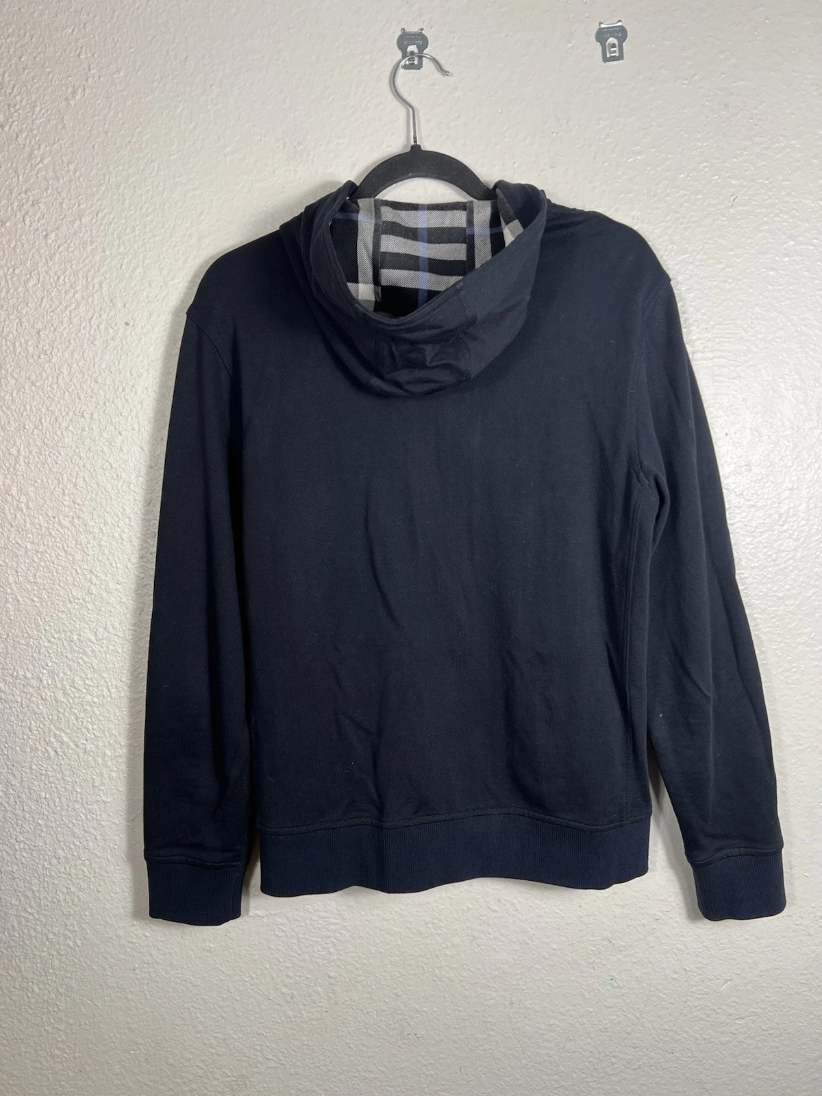 Burberry Black Label Felpa con Cappuccio Zip Giacca Nera Taglia 2 Small Manca Cappuccio Pelliccia