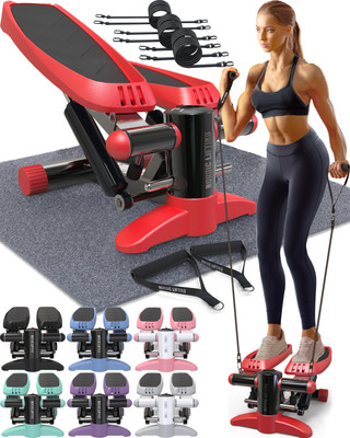 Stepper mit Widerstandsbändern Set - Schrittmaschine Trainingsgerät für Zuhause, Up-Down