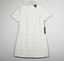 NWT Tahari Ivory Cream Tweed Short Sleeve Sheath Dress Size M
