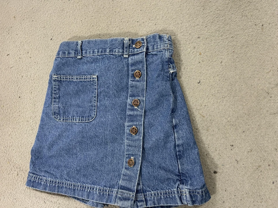 Denim Skort Girls 12 Blue Button Front Wrap A-Line Patch Pocket 100% Cotton USA - Image 2 of 4