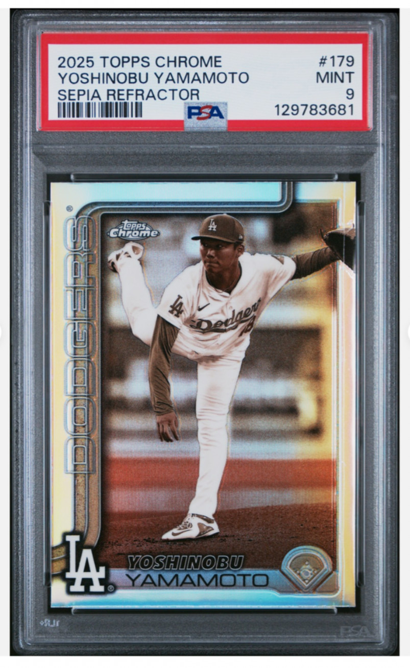 2025 TOPPS CHROME SEPIA REFRACTOR #179 YOSHINOBU YAMAMOTO PSA 9