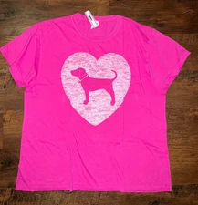 Victoria's Secret Pink Campus SS Tee Shirt Heart + Puppy Dog Pink Fire L XL 💗