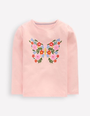 Mini Boden Mädchen 3-4 Jahre rosa Schmetterling bestickt Puffärmel Applikation Kinder Top