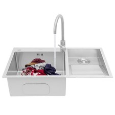 Double Bowl Sink, Laundry Sink With Washboard, Stainless Steel Laundry Sink