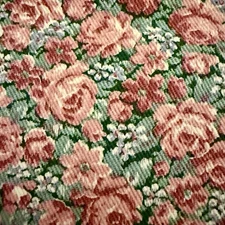 Vtg Peter Pan Fabrics Twill Cotton Petite Roses  Teal Green Pink Floral 34x43