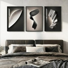 3 Piece Framed Modern Wall Art Sets, Abstract Black and White Line Geometric ...