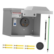 RV Outlet Box with Breaker, Lockable Weatherproof Outdoor Electrical 30 Amp