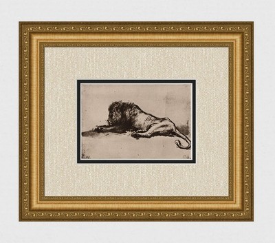 Striking REMBRANDT Antique Print  ''The Great Young Lion Study'' Framed SIGNED COA