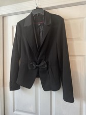 White House Black Market Women  s Black Solid Bow Blazer Jacket Short Sz 10