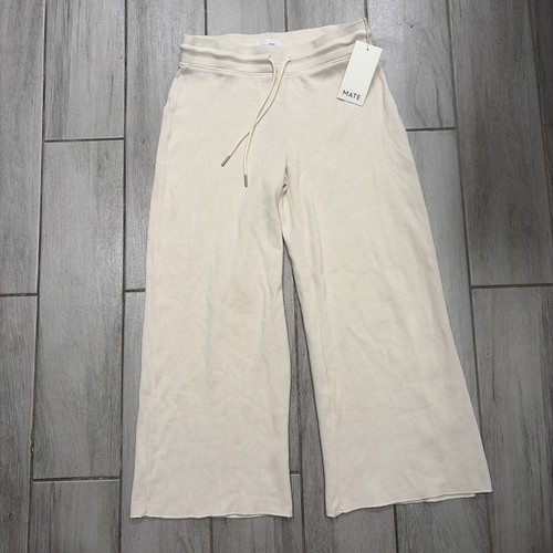 MATE the label Waffle Knit Wide Leg Sweatpant Sz S CREAM 100% Organic Cotton NWT