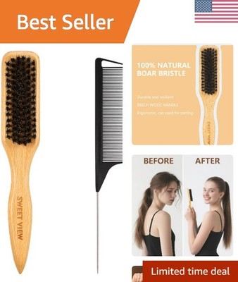 Boar Bristle Slick Back Hair Brush for Smooth Flyaways, Frizz, Sleek Ponytail...