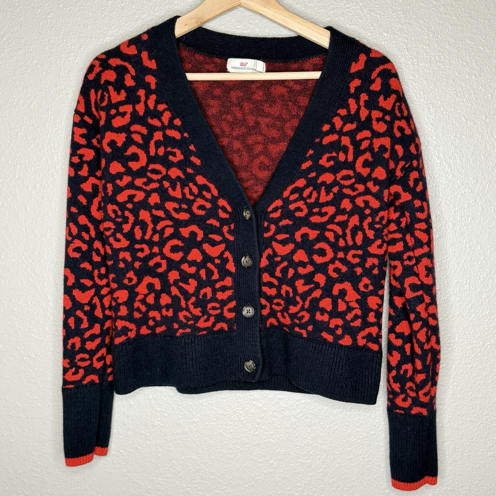 Vineyard Vines Leopard Print Button Cardigan Swea… - image 1