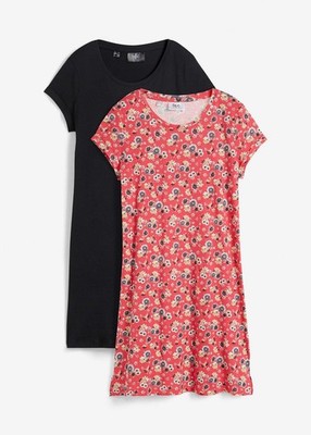 2tlg Basic Baumwoll-Kleid Gr. 40/42 Pink Schwarz Minikleid Shirtkleid Neu*