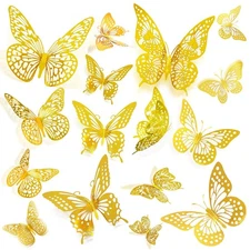 48 Mariposas 3D Doradas Para Decoracion De Pared Cuarto Pegatinas Decorativas US