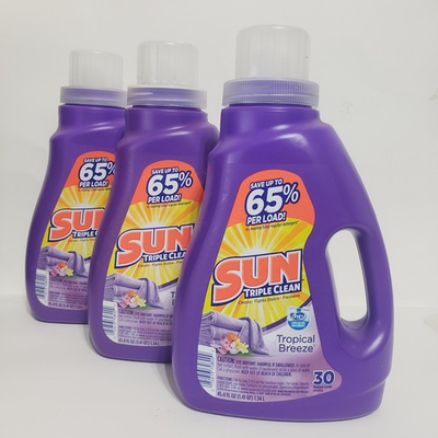 #ad Sun Triple Clean Laundry Detergent LOT OF 3 Tropical Breeze 30 Load 45.4 fl oz $17.99