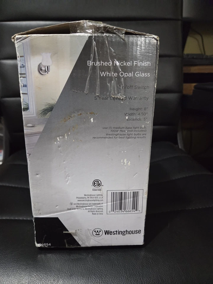 Wall Mount Light Fluted Glass Westinghouse #66654 Nickle Finish On Off Switch - Image 3 of 4