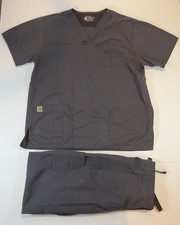 Carhartt Scrub Set Mens M Top M Bottom Gray Ripstop Utility V-Neck SS Workwear